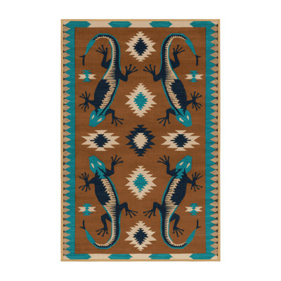 Washable Lizard Motif Southwestern Area Rug
