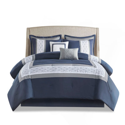 8 Piece Embroidered Comforter Set  Queen
