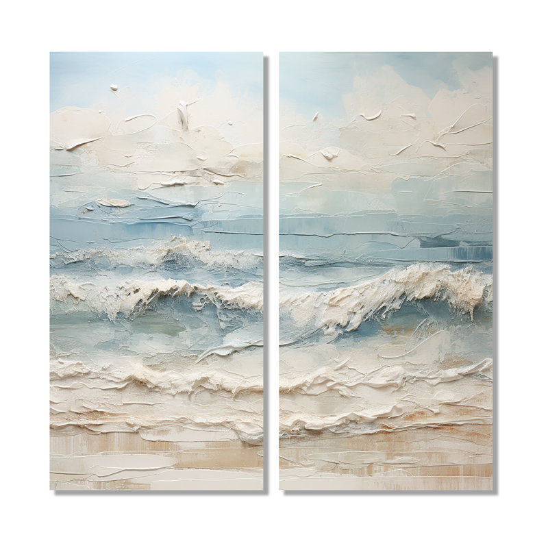 Peinture de bord de mer beige et bleue - art mural nautique beige 2 pièces, H 20 po x l 24 po, Toile tendue