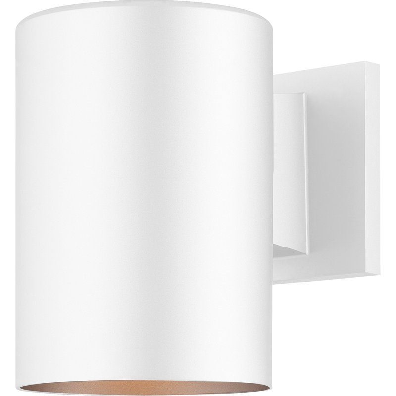 1-Light 5"W Indoor or Outdoor White Aluminum Cylinder Wall Mount Armed Wall Sconce, 7.25" H x 5" W x 7.75" D