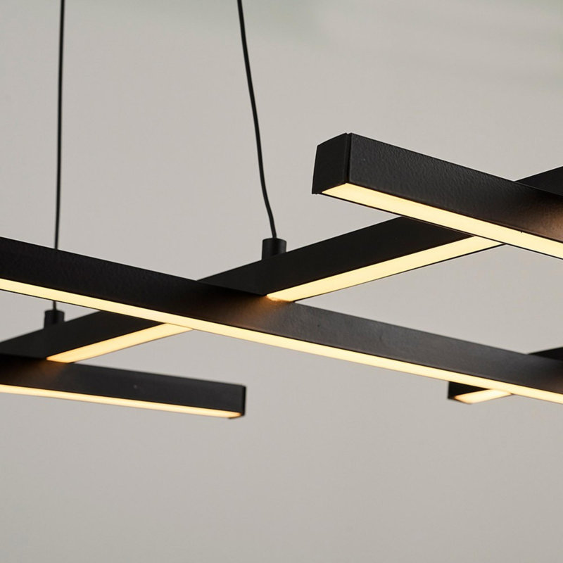 Modern Black Chandelier, 51.2 x 21.7 x 47.2 Inches | Metal Body with Acrylic Cap | 4 x 10W or 4 x 15W LED, 3000K, 10000 Lm | Elegant Scandinavian Design for Living Room, Dining Room, or Office Decor