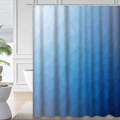 White Blue Gradient Polygon Shaped Navy Shower Curtain with 12 Hooks