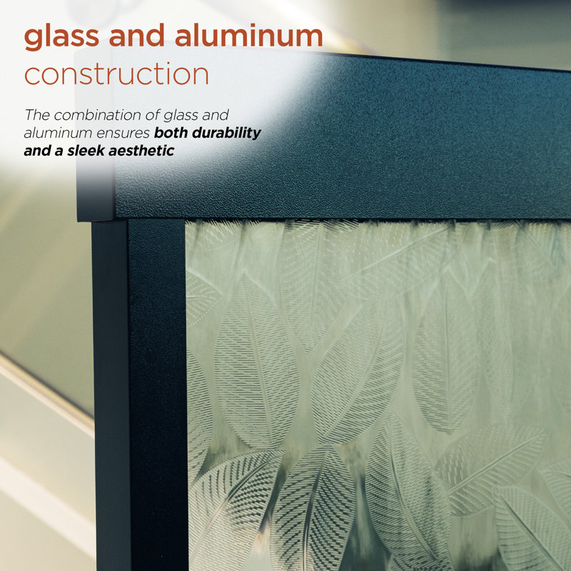 Clear Glass Panel with Embossed Leaves Waterfall Fountain