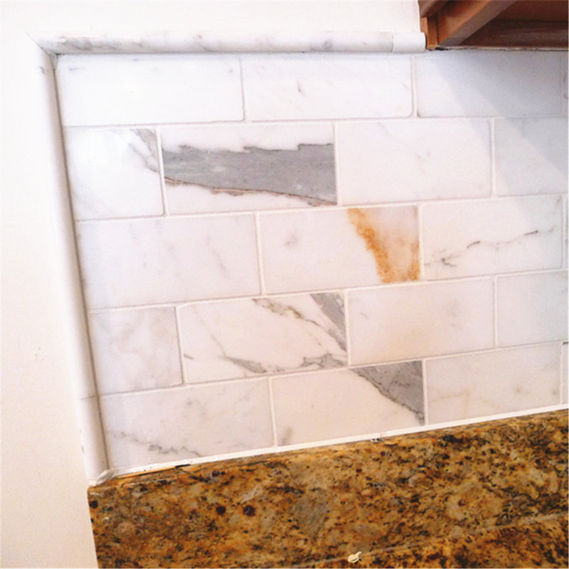 Calacatta 12" x 1" Marble Mosaic Tile, White/Gray