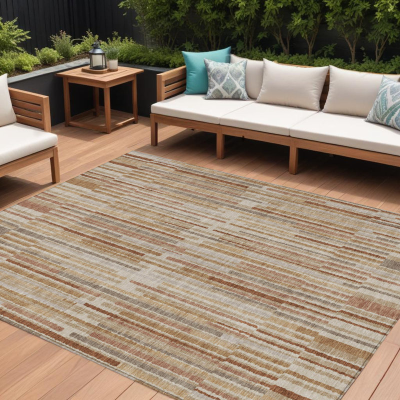 Tapis extérieur lavable rayé en terre cuite et beige 8 pi x 10 pi