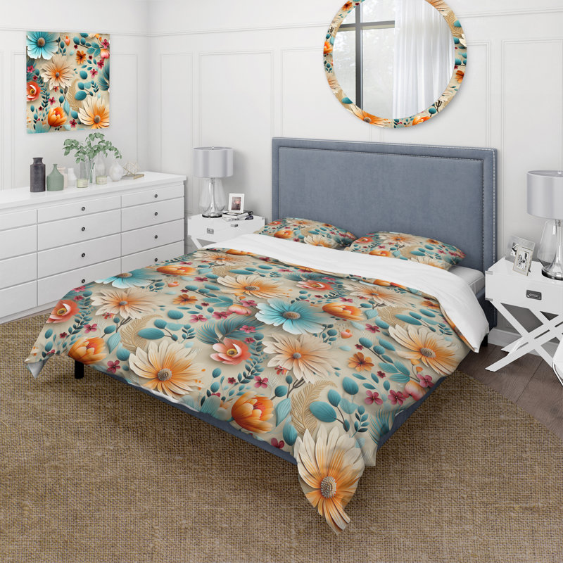 Literie de fleurs pastel doux I, Housse de couette pour grand lit et 2 taies décor