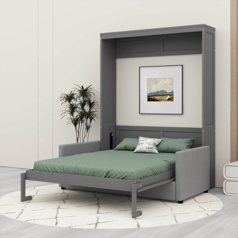 Murphy Wall Bed With Sofa Cushions, Gray