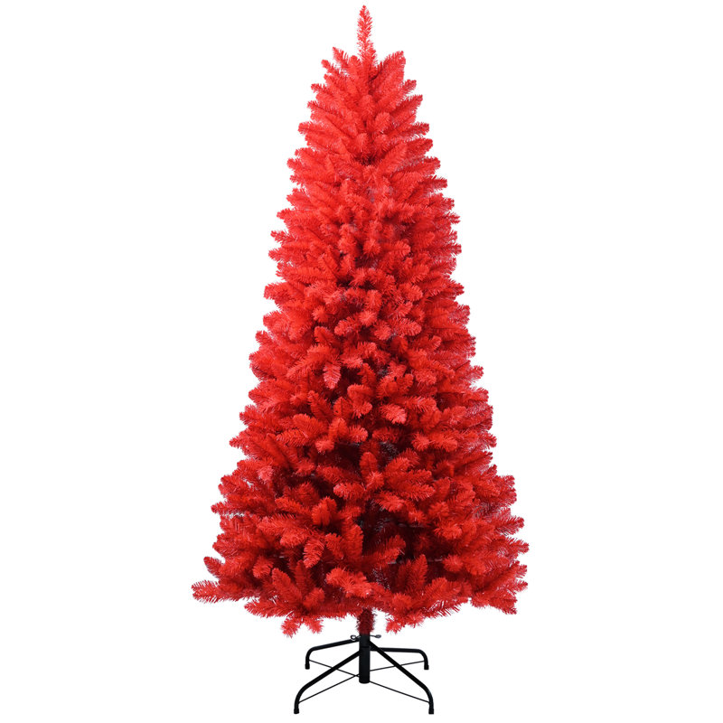 Arbre de Noël rouge de 4 pi, 456 pointes pleine grandeur, structure à charnières pour un démontage rapide, support en toute sécurité, support en métal stable et sans effort, look des Fêtes moderne
