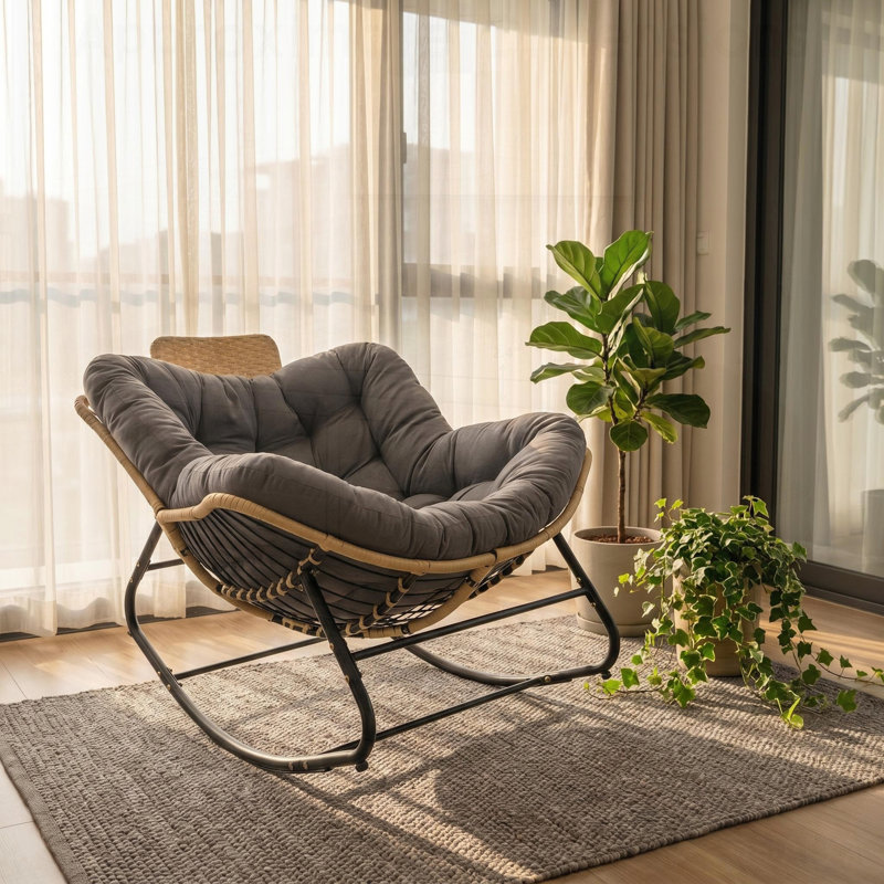 Fauteuil à bascule Papasan, khaki, Kaki