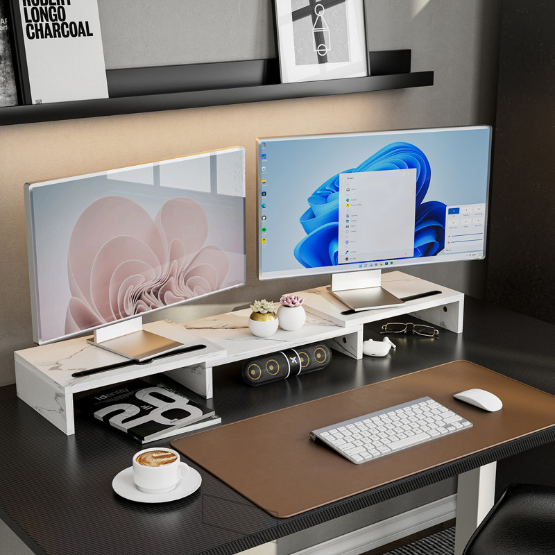 Support de moniteur 3 en 1, marbre blanc