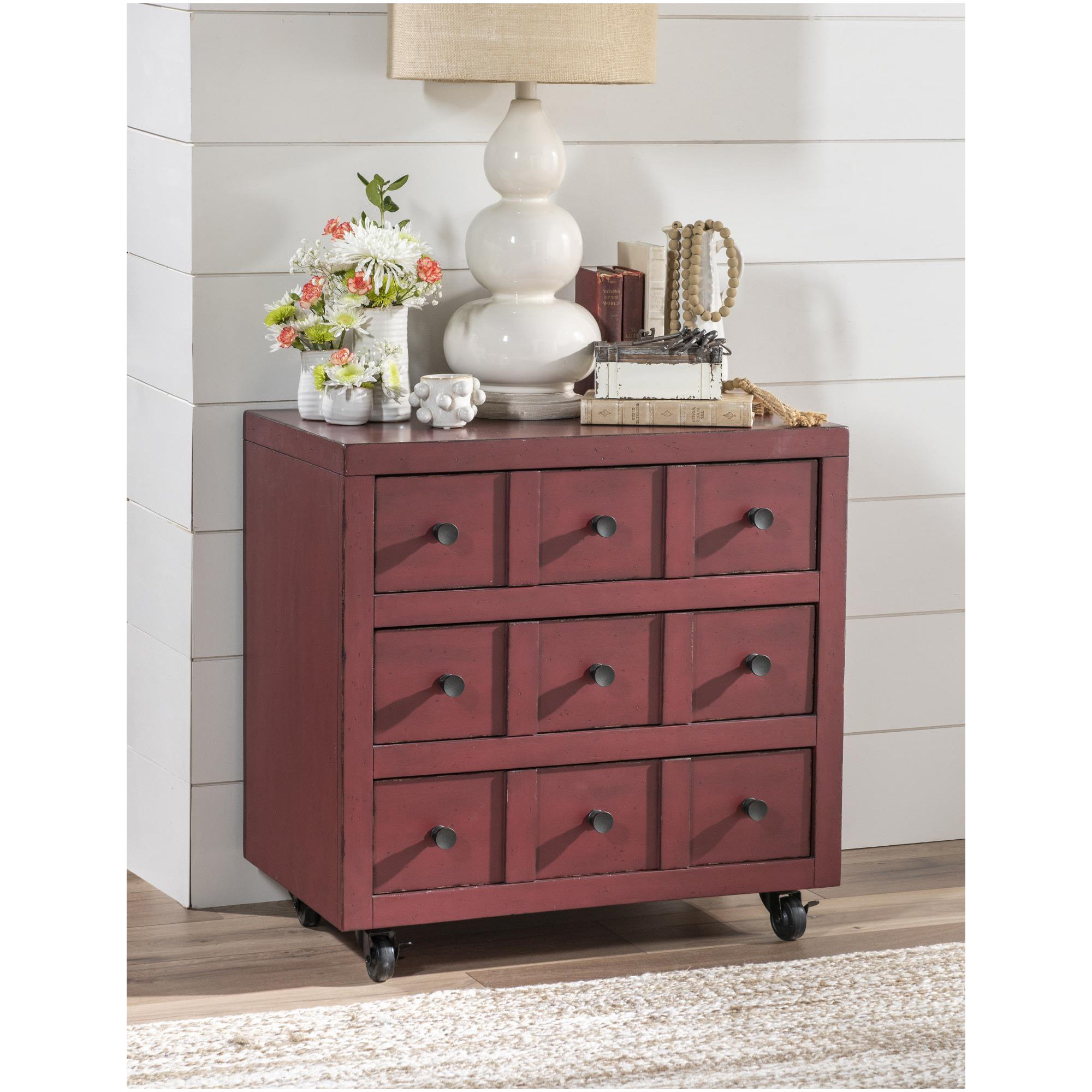 Country Living 3-Drawer Nightstand, Red