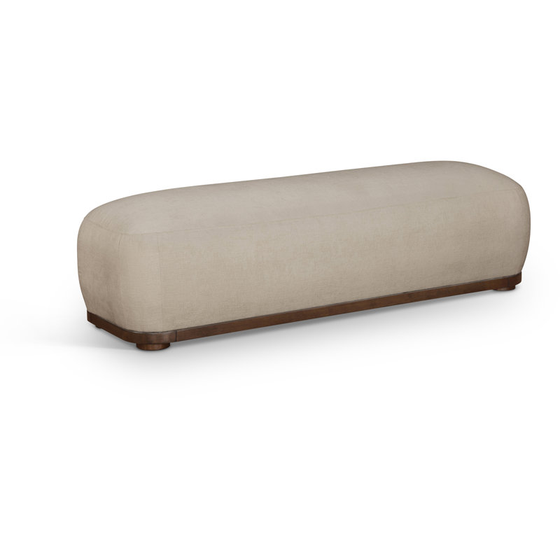 Banc en tissu Calum Chenille, Tissu chenille beige, Noyer