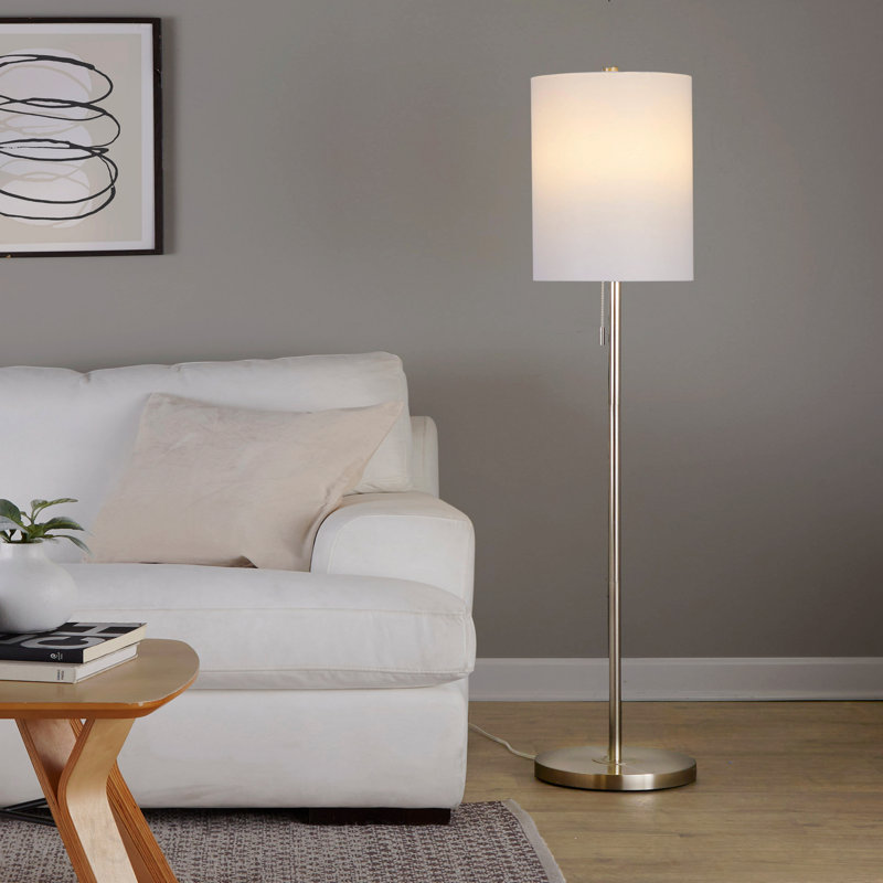 Bounty 62" Contemporary Metal Floor Lamp In Brushed Nickel With White Textured Linen Shade, Brushed Nickel