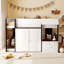 Lit mezzanine double avec maisonnette et rangement, lit en bois moderne pour enfants / adolescents-508083910