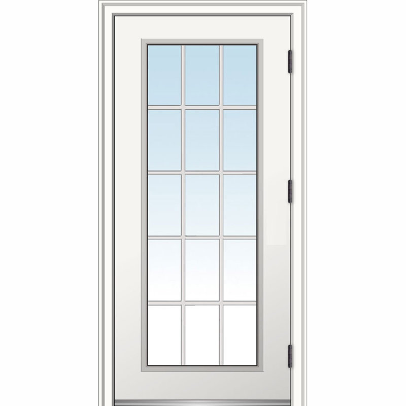 Porte d'entrée pré-suspendue en acier apprêté avec grilles extérieures, H 80 po x l 32 po x P 1,75po, 4,56 po