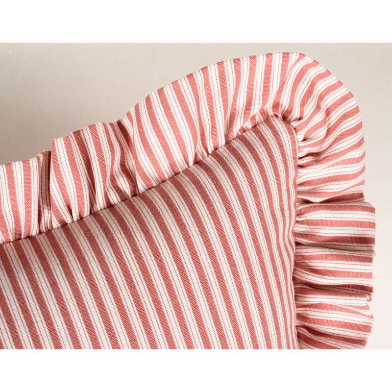 Birch Lane Polo Stripe Ruffled Accent Pillow, Polyester, Red