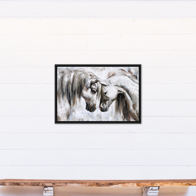 Nuzzling Horses - Peinture sur toile, H 21,75 po x l 31,75 po x P 1,75 po, Toile à cadre flottant noir
