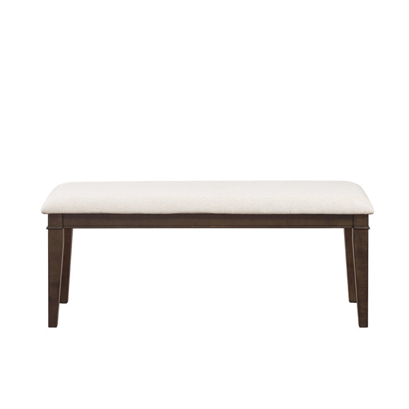 48-Inch Dark Brown Wooden Bench With Beige Fabric Upholstered Seat For Dining Use And Textile