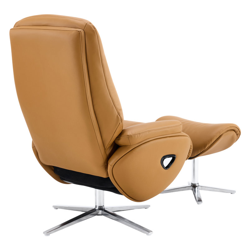 Fauteuil inclinable et repose-pieds en cuir Choco, Caramel