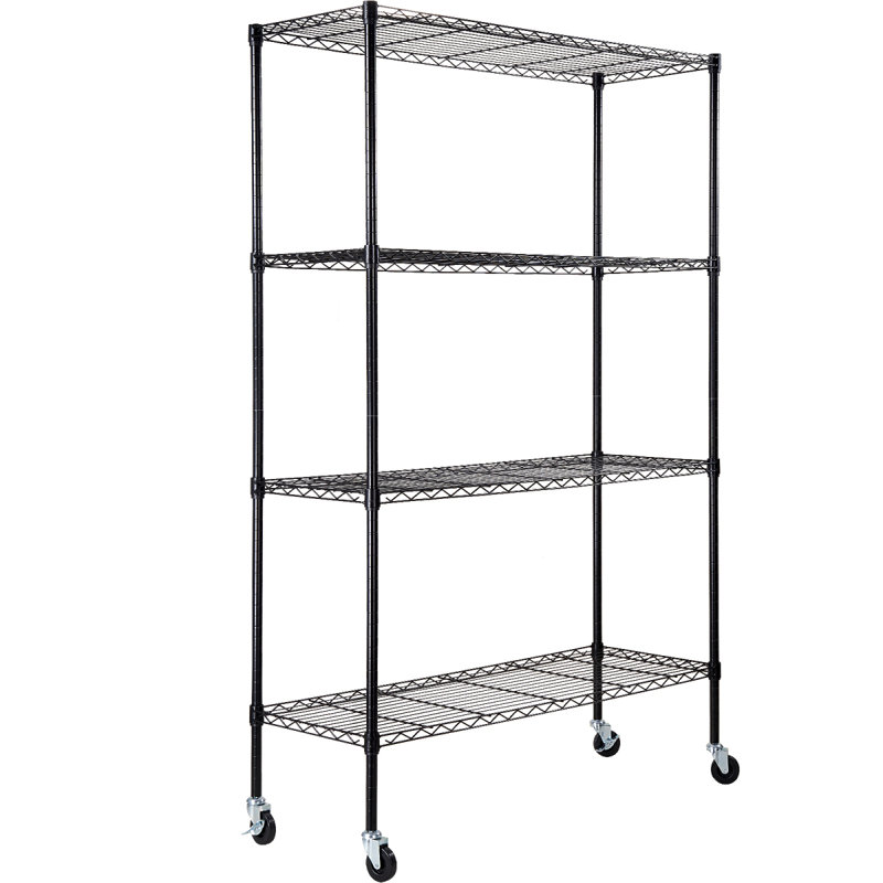 Storage Shelving Unit With Wheels, 4-Tier Adjustable, 700 Lbs Capacity, Heavy Duty Garage Shelves Organizer Wire Rack, Black, For Kitchen Pantry Basement Bathroom