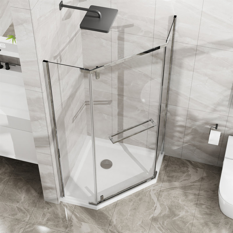 Neo-Angle Frameless Shower Door 36 In.D X 36 In.W X 72 In.H Corner Shower Enclosure With Clear SGCC Tempered Glass Pivot Shower Door Finish