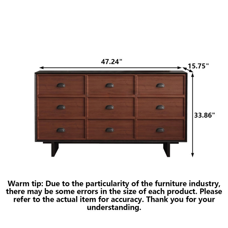 Commode moderne à 9 tiroirs, conception à deux tons, H 33,86 po x l 47,24 po x P 15,75 po