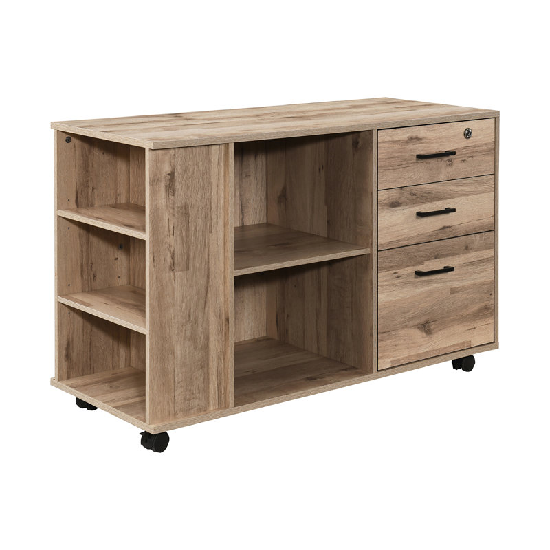 Oak File Cabinet With 1 Locker, Oak