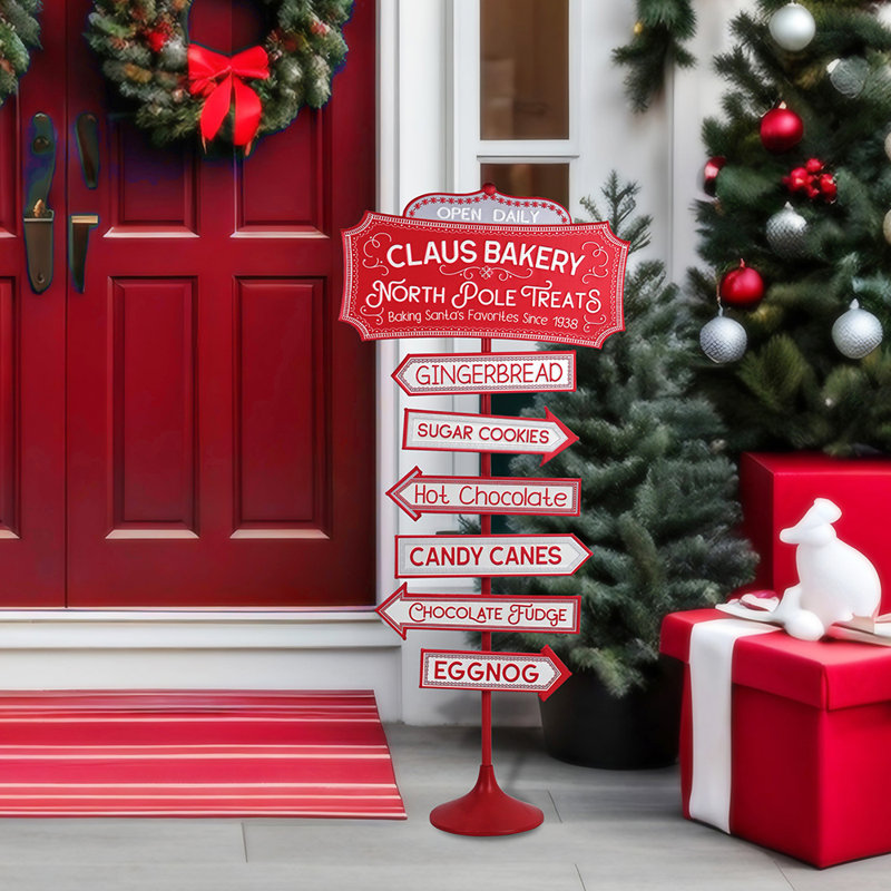 Grandes décorations de Noël au pôle Nord, père Noël, debout, décorations de signe de Noël pour les vacances d'hiver