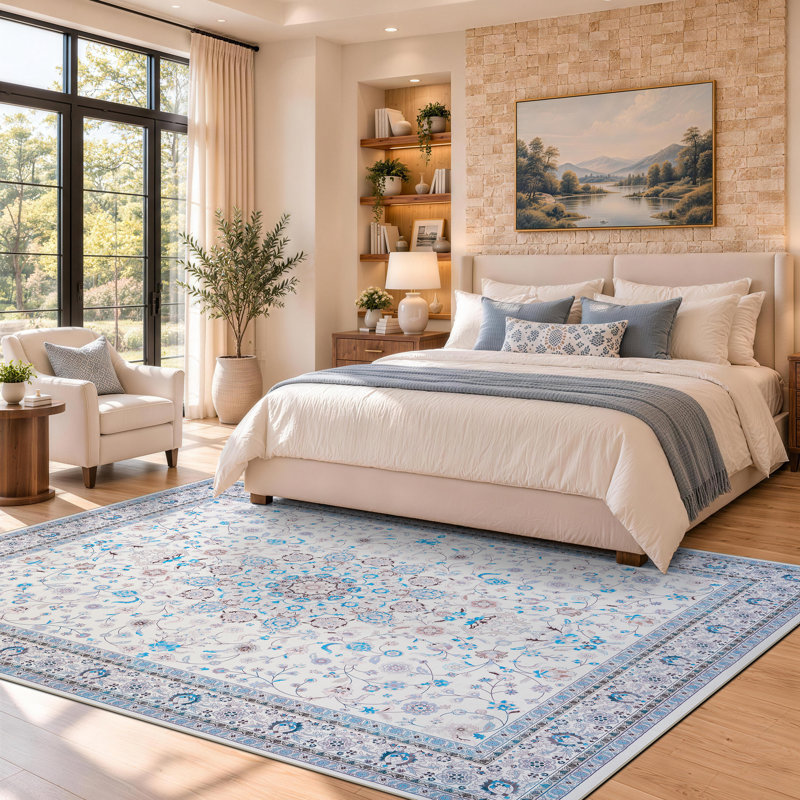 Tapis lavable à motif médaillon rétro avec envers antidérapant, Rectangle 5 pi x 7 pi