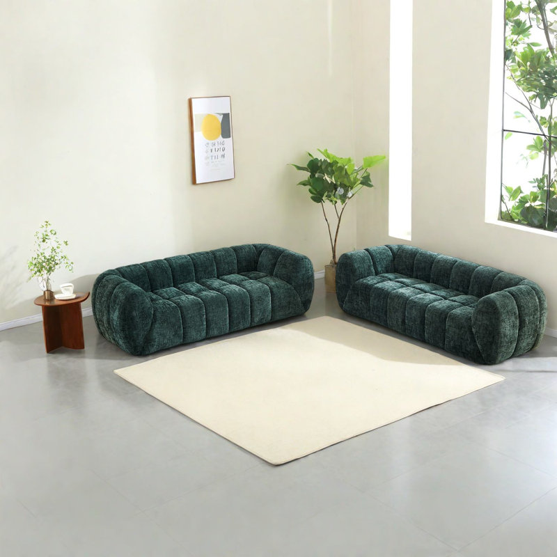 Comfortable Green Chenille Sofa, Modern Design For Living Rooms
