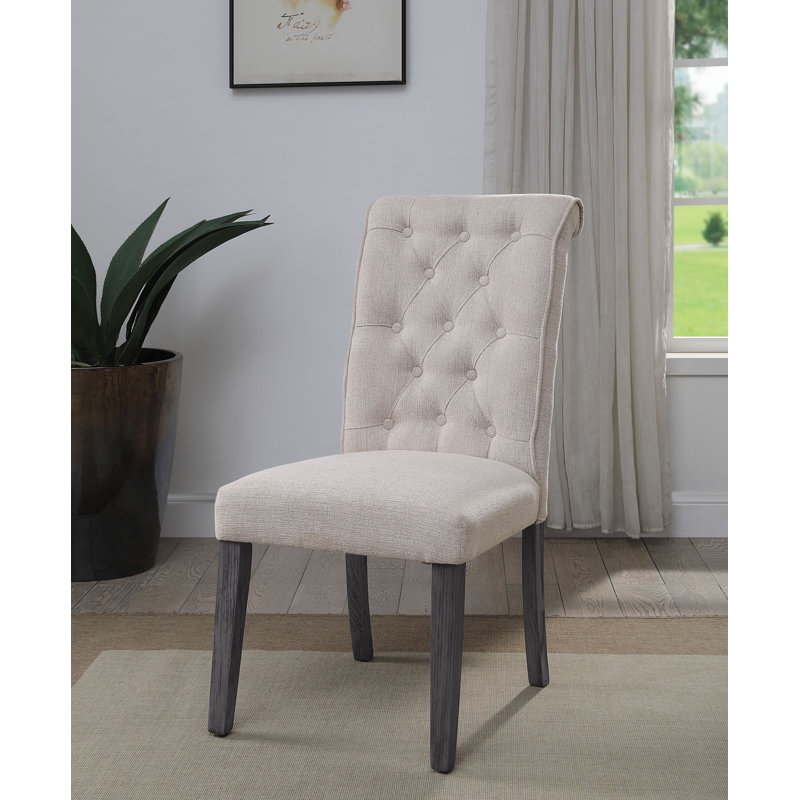 Chaise d'appoint en lin capitonné beige / gris Dewilla