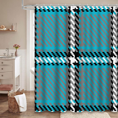 Black Blue Lumberjack Trendy Hipster Style Tartan Buffalo Check Plaid Shower Curtain with 12 Hooks