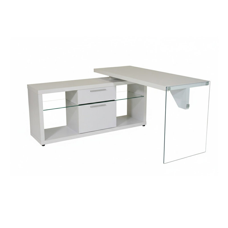 Watlington Modular L-Shaped Glass Writing Desk, White/Clear Glass