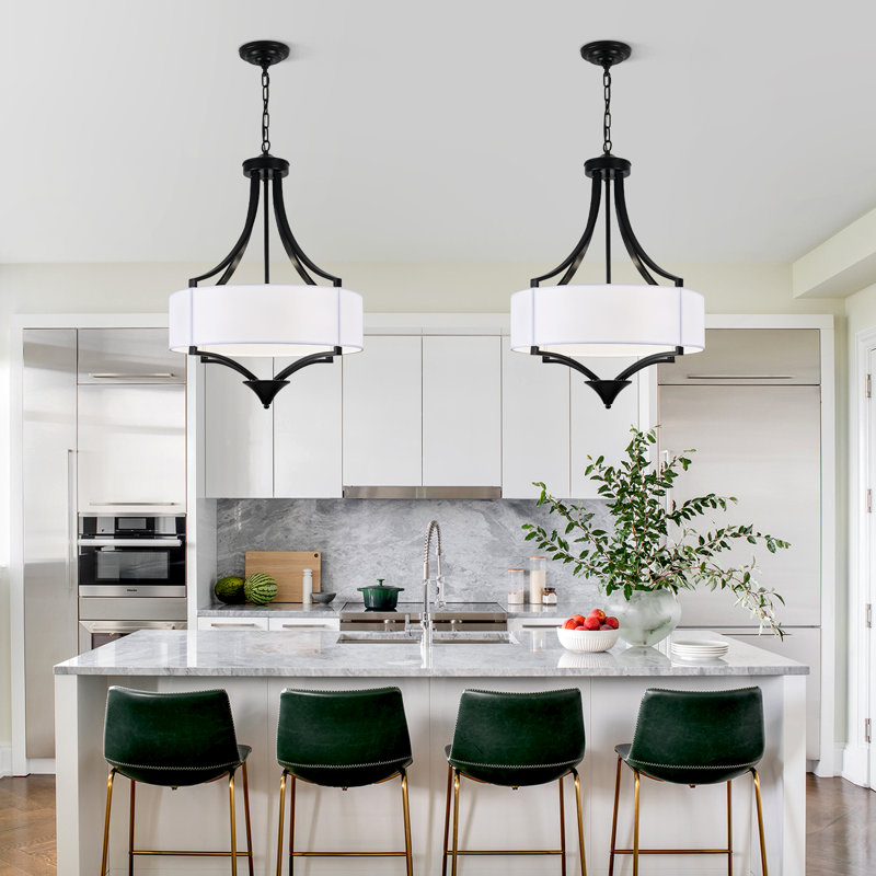 6 - Light Dimmable Drum Chandelier, Matte Black