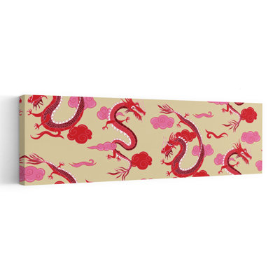 Red Chinese Dragon Pattern Traditional Vibrant Abstract Landscape Nature Wall Art