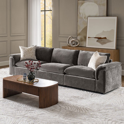 Cioffi 122"W Oversized 3 Piece Down Blend Modular Cloud Modular Sofa with Removable Cushion Cover