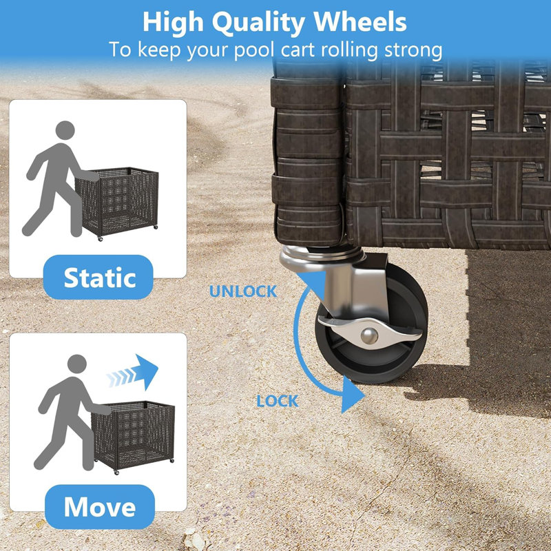 Pool Float Storage Organizer with Wheels, Large Outdoor Mesh Rolling Cart for Pool Noodles, Toys, Floats, Equipment, Heavy-Duty Pool Storage Bin with Locking Casters,33.46*25.98*29.53 Inches, Grey