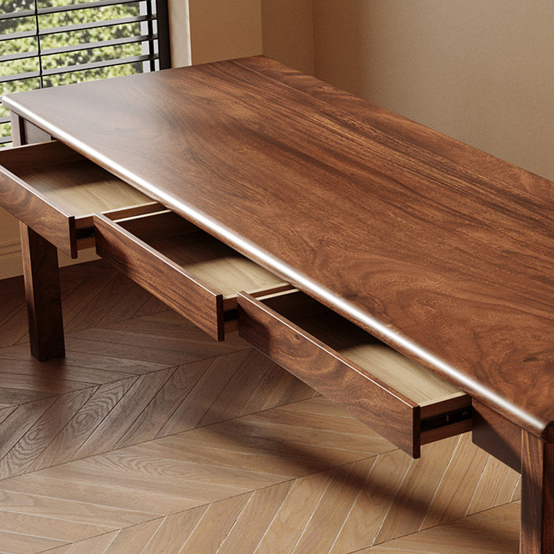 Long bureau en bois massif noyer minimaliste avec trois tiroirs, 70.87"W*23.62"D*29.53"H