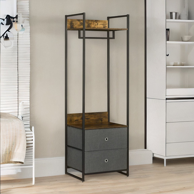 Industrial Hall Tree Coat Rack With 2 Fabric Drawers