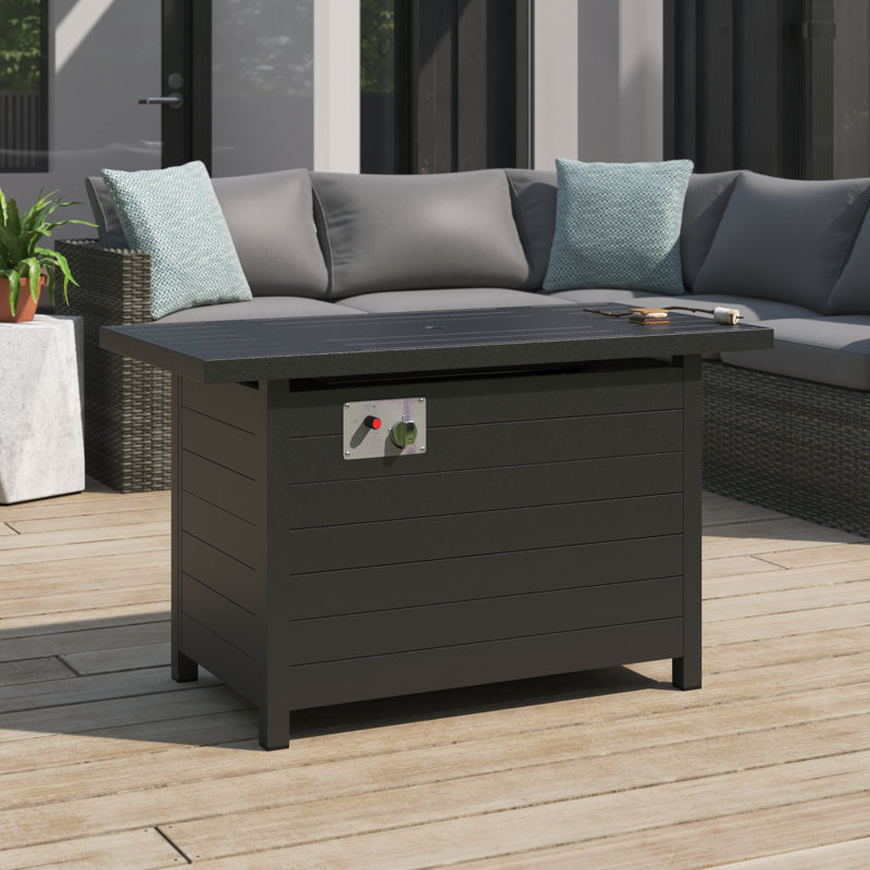 Table de foyer d'extérieur en aluminium avec couvercle H 25 po x l 42 po Oyler, Noir