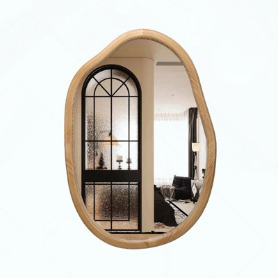 Irregular Wall Mirror, Asymmetrical Wavy Wood Frame
