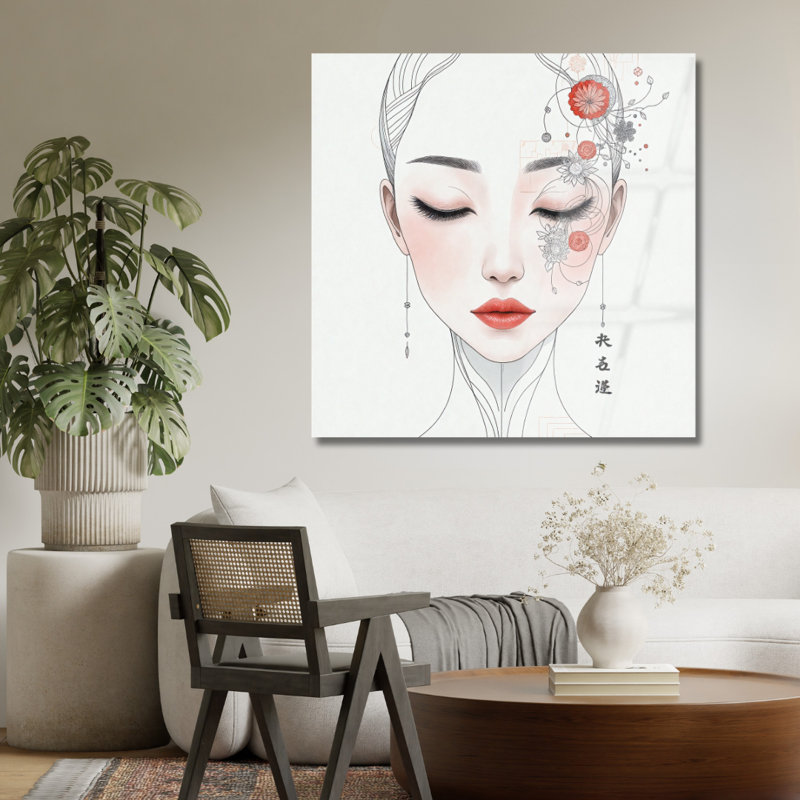 Art mural asiatique en verre trempé, H 14 po x l 14 po