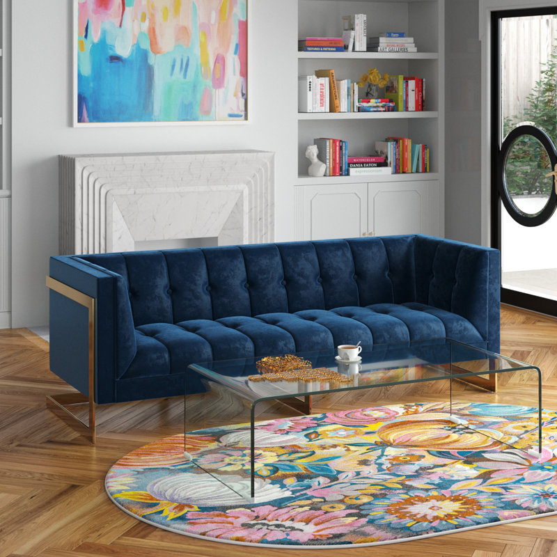 Belva 83.5'' Velvet Sofa, Gray Velvet