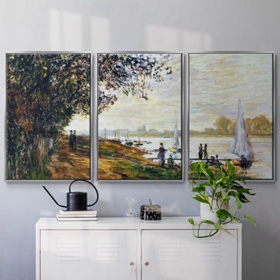 The Riverbank At Le Petit, reproduction sur toile 3 pièces