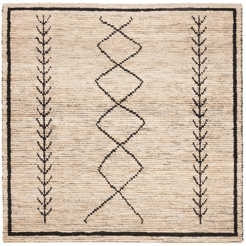 Bohemian Hand-Woven Ivory/Black Area Rug, Square 6'
