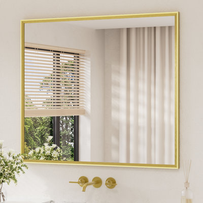 Rectangular Bathroom Mirror Beveled Metal Frame Wall Vanity Mirror