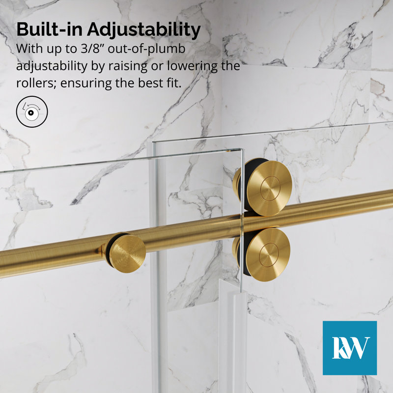 KW04 68 - 72 In. W X 76 In. H Single Sliding Frameless Shower Door With 3/8 In. Clear Glass, Gold
