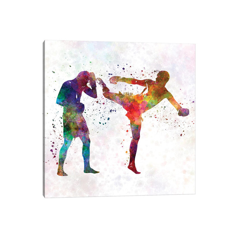 Two Men Exercising Thai Boxing Silhouette by Paul Rommer - Wrapped Canvas Painting, 30.48 cm H x 30.48 cm W