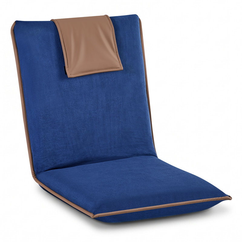 Chaise de plancher, chaise de jeu pliante à 6 positions réglables avec dossier, facile à transporter, structure en métal robuste avec mousse recyclée et surface en suède, pour lire, se détendre, bleu foncé