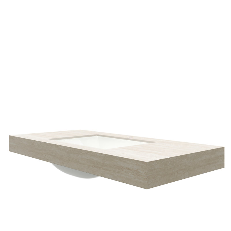 - Comptoir en pierre frittée à motif et lavabo rectangulaire encastré en céramique blanche, trou de robinetterie pré-percé, résistant aux rayures haute température, largeur 49,2 cm (19,34 po), un trop-plein standard de 22 cm (8,69 po).